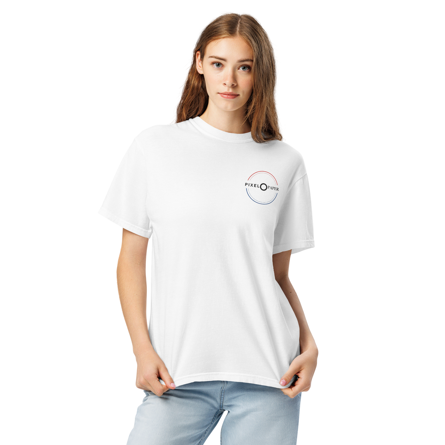 Schweres textilgefärbtes Unisex-T-Shirt - PixelPaper Stickerei