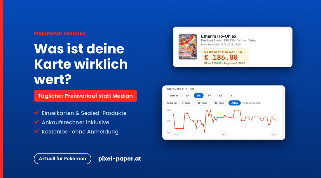 PixelPaper Tracker: Pokémon Kartenwert mit täglichem Preisverlauf