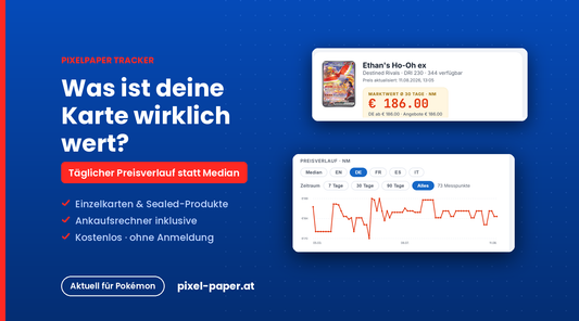 PixelPaper Tracker: Pokémon Kartenwert mit täglichem Preisverlauf