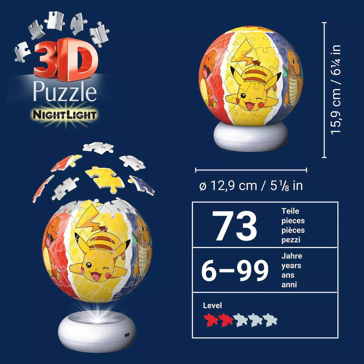 3D Puzzle-Ball Nachtlicht Pokémon (72 Teile) – Ansicht 4