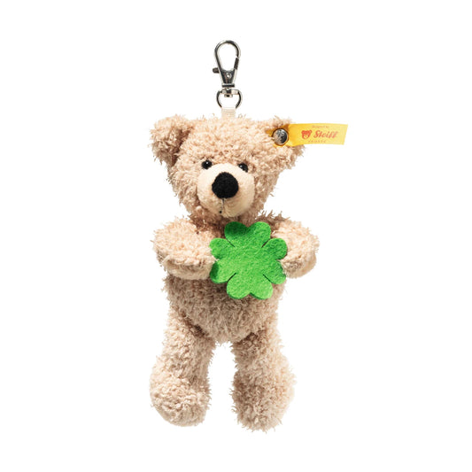 Steiff Anhänger Fynn Teddybär Good Luck, beige, 12 cm, mit Kleeblatt aus Filz und Karabiner
