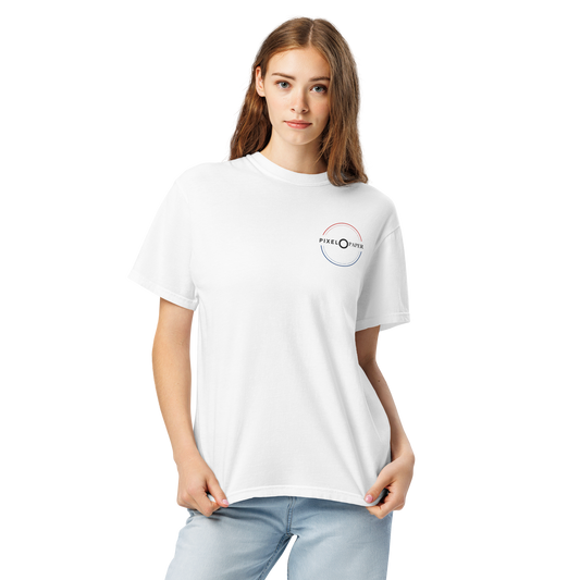 Schweres textilgefärbtes Unisex-T-Shirt - PixelPaper Stickerei